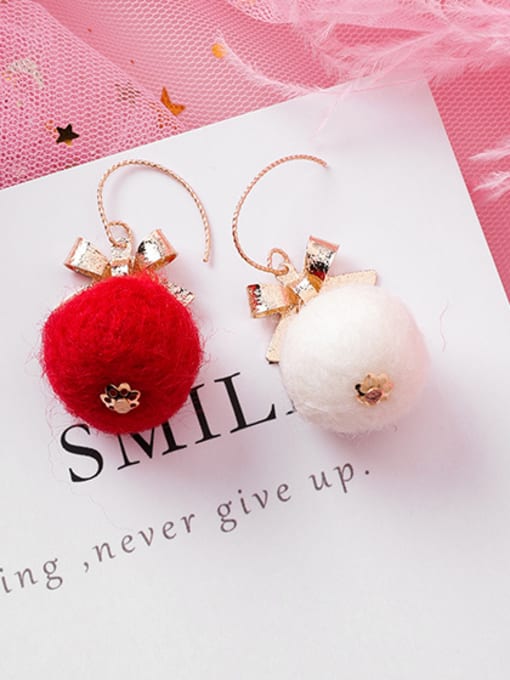C bow hair ball Alloy With Rose Gold Plated Cute Irregular  Christmas Ornament Drop Earrings