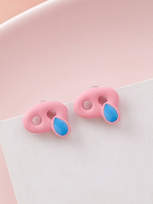 C Pink blue Alloy With Rose Gold Plated Cute Pig Nose Stud Earrings