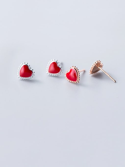 Rosh 925 Sterling Silver With  Enamel Cute Heart Stud Earrings 0