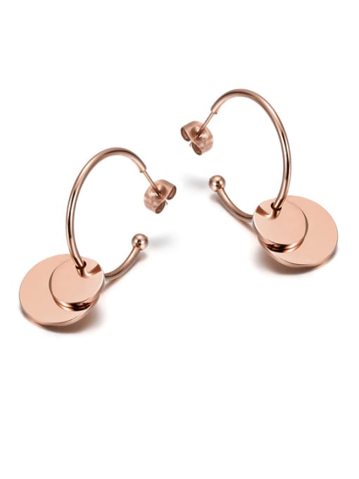 Rose Gold European And American Creative Stainless Steel Titanium Sequin Rose Gold hoop earring