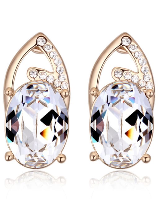 White Personalized Oval austrian Crystal-accented Alloy Stud Earrings