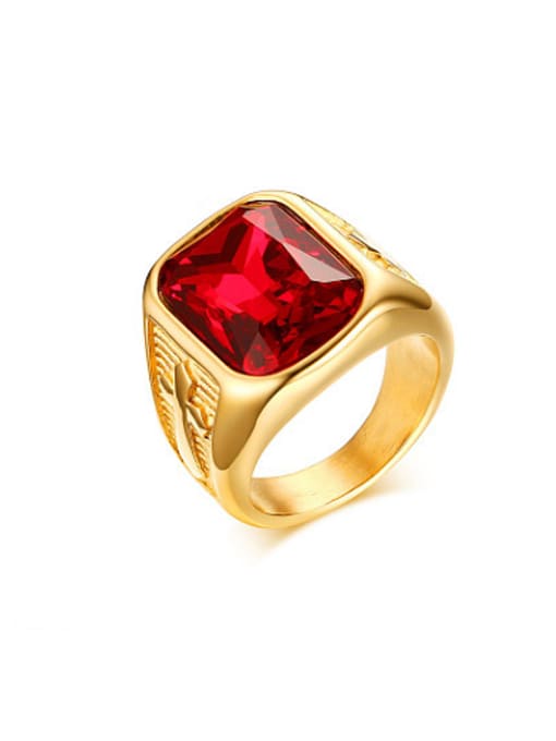 CONG Personality Red Square Shaped Gold Plated Rhinestone Titanium Ring 0