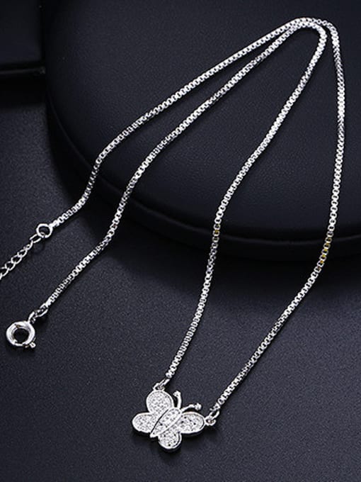 XP Copper Alloy White Gold Plated Simple style Butterfly Zircon Necklace 1