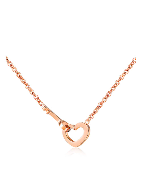 Open Sky Simple Heart Key Rose Gold Plated Titanium Necklace 0