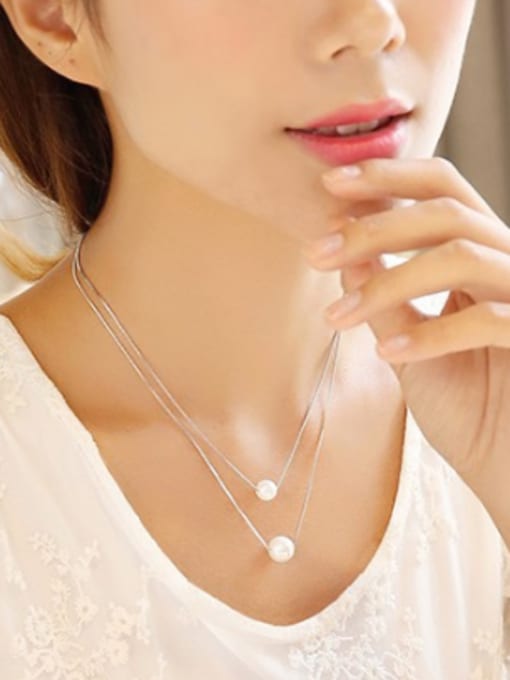 AI Fei Er Simple Double Layer White Imitation Pearls Necklace 1