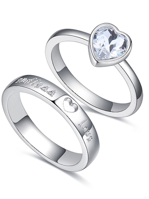 White Simple Heart Swaroski Crystal Alloy Lovers Ring