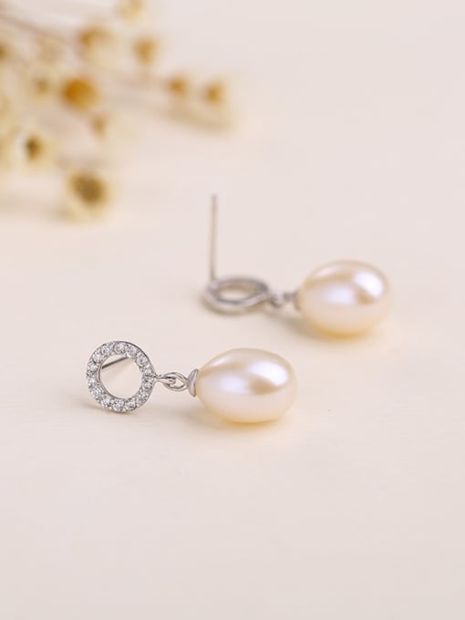One Silver Fashion Water Drop Freshwater Pearl Tiny Hollow Round Stud Earrings 2