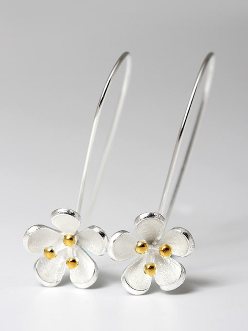 SILVER MI Ethnic style Flower 925 Silver Earrings 0