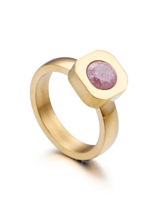Pink Stainless Steel With Gold Plated Fashion Solitaire Rings
