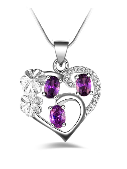 Purple Fashion Hollow Heart Shiny Zirconias Copper Necklace