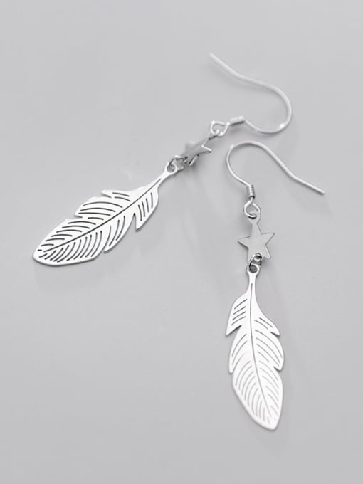 Rosh 925 Sterling Silver With Platinum Plated Simplistic Feather Hook Earrings 3
