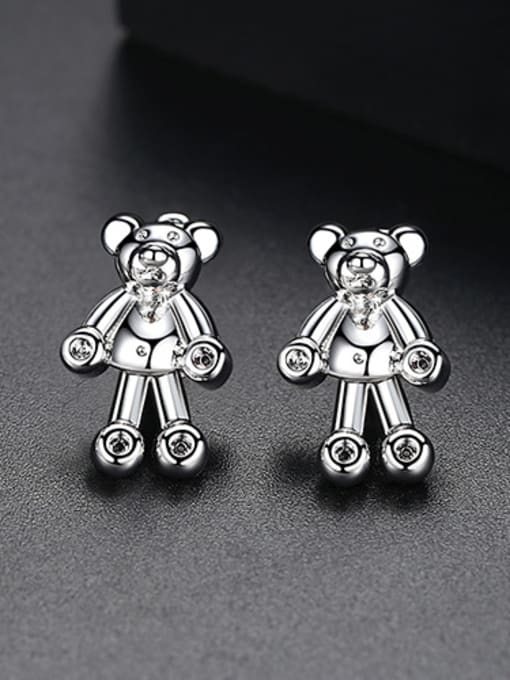 Platinum-T02C24 Copper With 18k Gold Plated cute Animal bear Stud Earrings