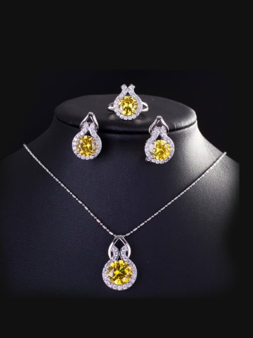 Golden Ring 6 Yards Simple Fashion Three Luxurious Zircon Jewelry Set