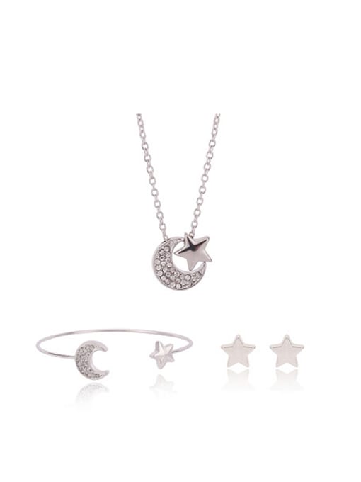 BESTIE Alloy White Gold Plated Simple style Star and Moon Rhinestone Three Pieces Jewelry Set 0