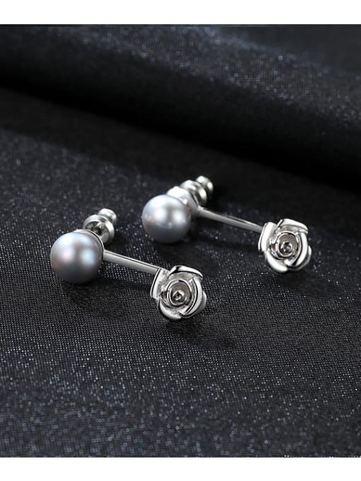 CCUI Pure silver 7-7.5mm natural freshwater pearl flower studs 0