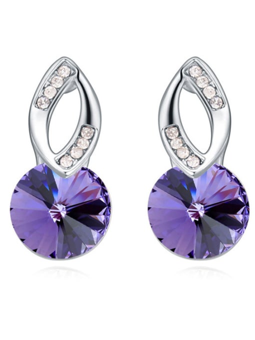 purple Simple Round austrian Crystals Alloy Stud Earrings