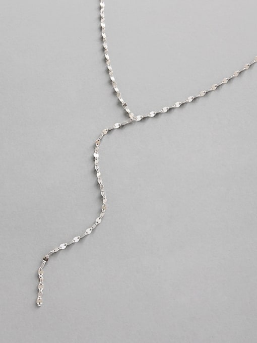 DAKA 925 Sterling Silver With Platinum Plated Simplistic Tile Chain Necklaces 0
