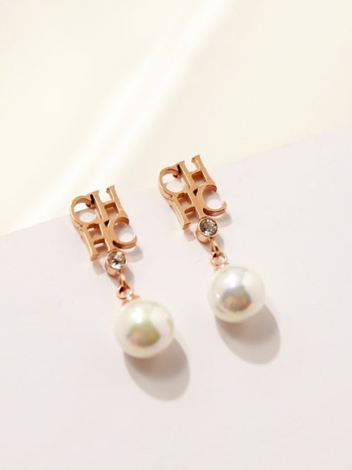 My Model Titanium With  Artificial Pearl Personality Monogrammed Drop Earrings 2