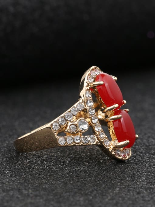 Gujin Retro style Red Resin stones White Crystals Alloy Ring 3
