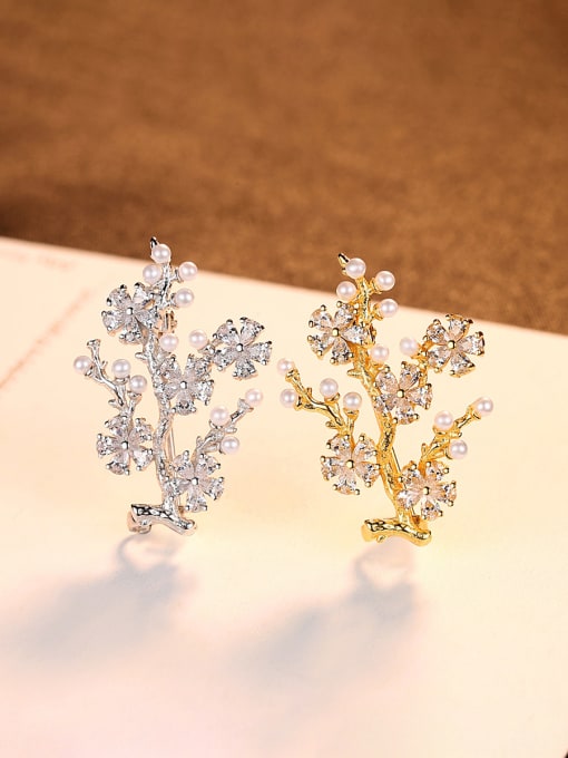 CCUI 925 Sterling Silver With Artificial Pearl  Cubic Zirconia Trendy Small tree Brooches 2