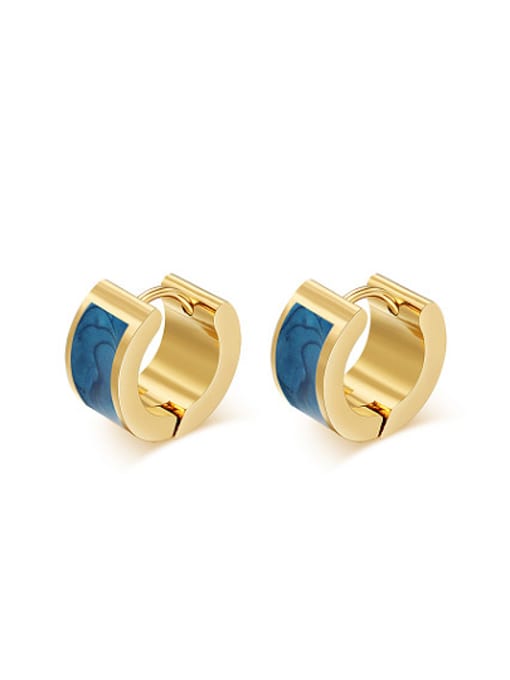 CONG All-match Blue Geometric Shaped Glue Titanium Clip Earrings 0