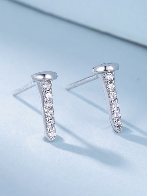 One Silver Elegant Silver Nail Zircon Stud Earrings 0