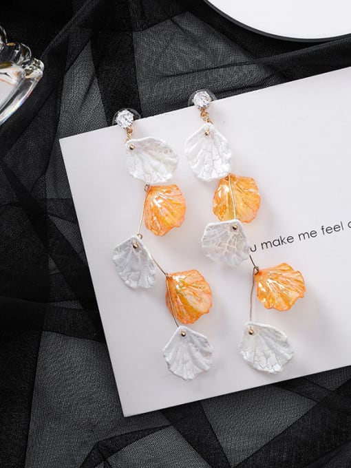 B Orange Alloy With Rose Gold Plated Punk Flower Drop Earrings