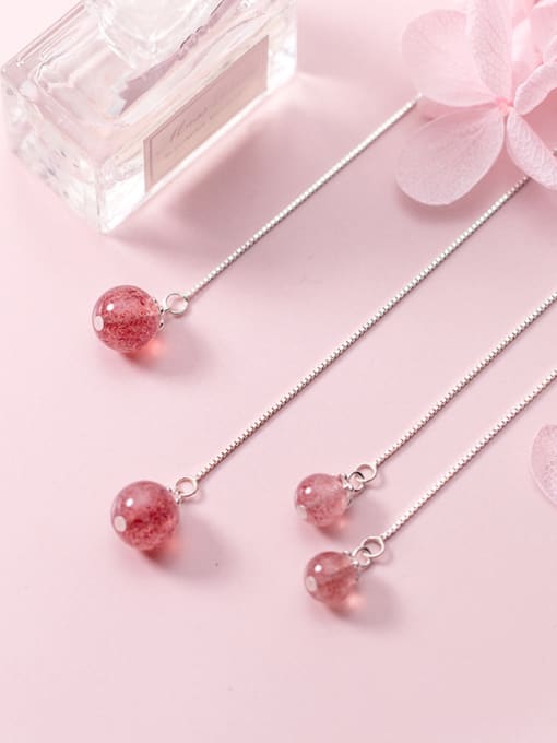 S925 Silver A Pair Of Large Numbers S925 Tremella Line Female Strawberry Crystal Ear Fall Temperament Pink Crystal Ear Female E9354