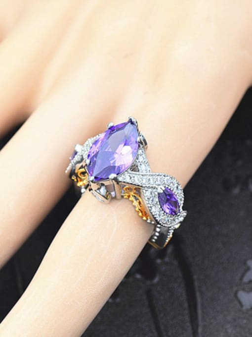 Wei Jia Exaggerated Personalized Purple Zirconias Copper Ring 1