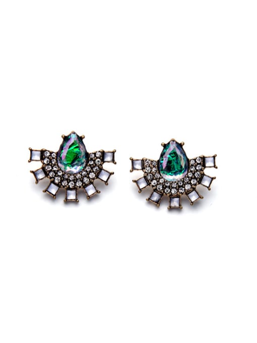 KM 2018 Small Fan Shaped Rhinestones stud Earring 0