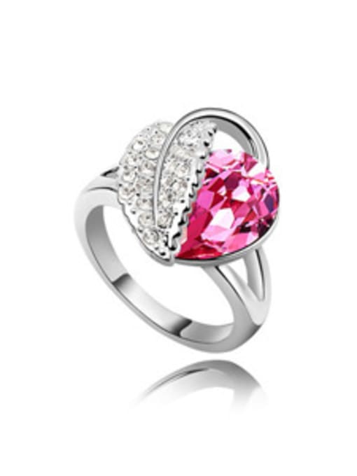 pink Fashion Water Drop austrian Crystal Leaf Alloy Ring