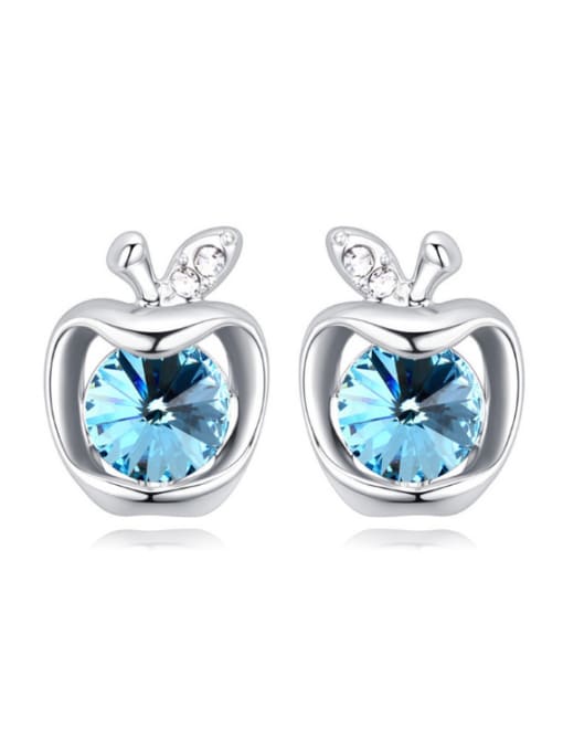 blue Personalized Cubic austrian Crystals Little Apple Stud Earrings