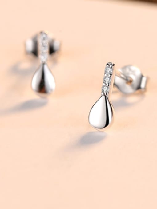 platinum-16E05 925 Sterling Silver With  Cubic Zirconia Simplistic Water Drop Stud Earrings