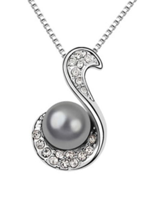 gray Fashion Imitation Pearl Shiny Tiny Crystals Alloy Necklace