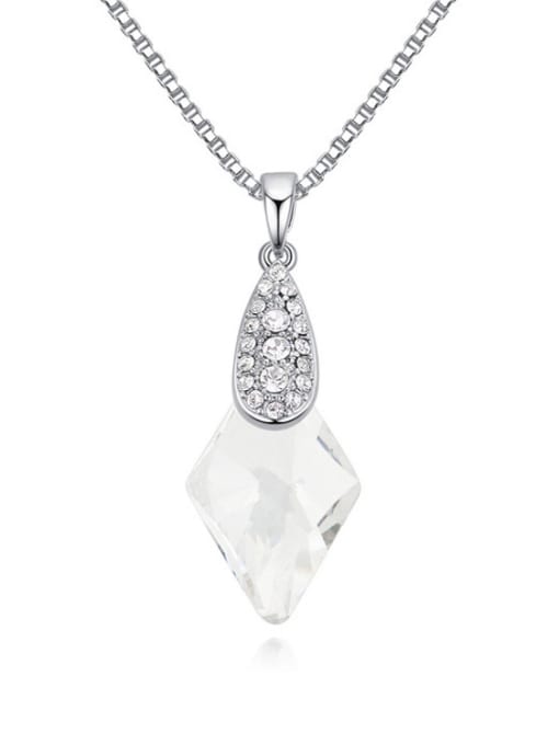 white Simple Rhombus austrian Crystal Pendant Platinum Plated Necklace