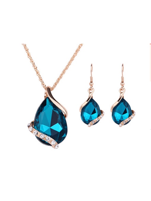 light blue Alloy Imitation-gold Plated Fashion Artificial Gemstone Two Pieces Jewelry Set
