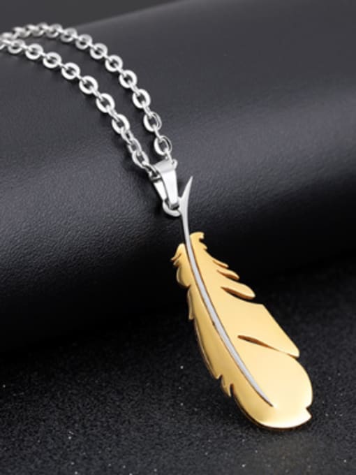 Gold Personalized Feather Titanium Lovers Necklace