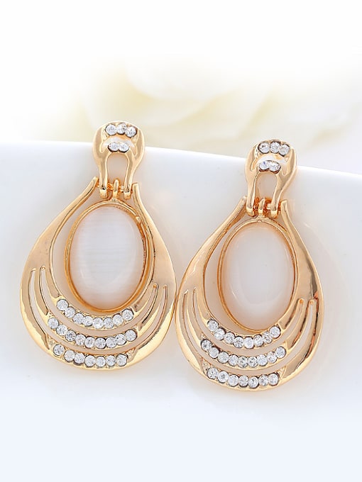 Wei Jia Fashion Opal stone Cubic Rhinestones Gold Plated Stud Earrings 1