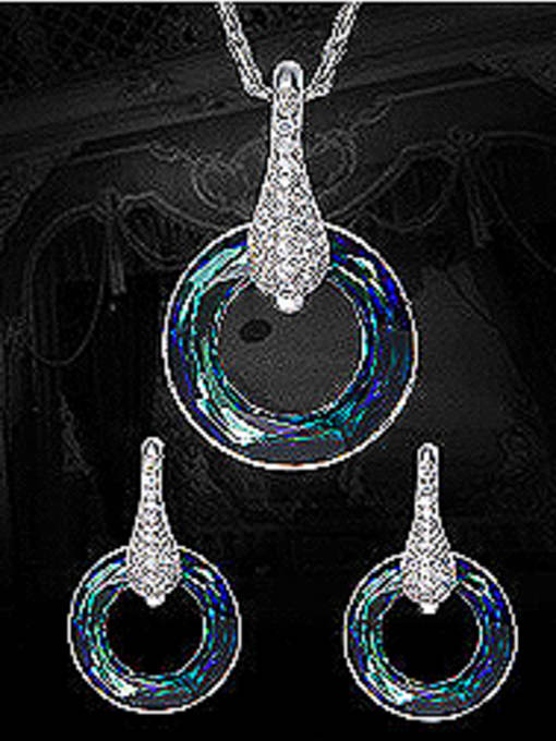 Blue S925 Silver Round-shaped Set