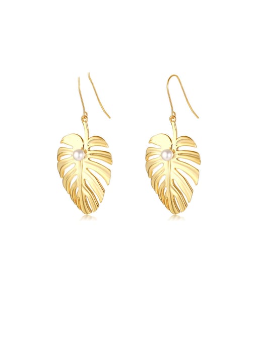 CONG Stainless Steel With Gold Plated Simplistic Leaf Hook Earrings 4