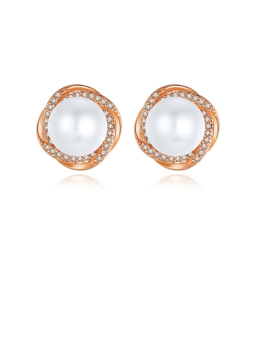 BLING SU Copper With  Artificial Pearl Simplistic Flower Stud Earrings 0