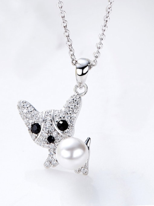 CEIDAI Fashion Little Dog Zirconias Artificial Pearl 925 Silver Pendant 1