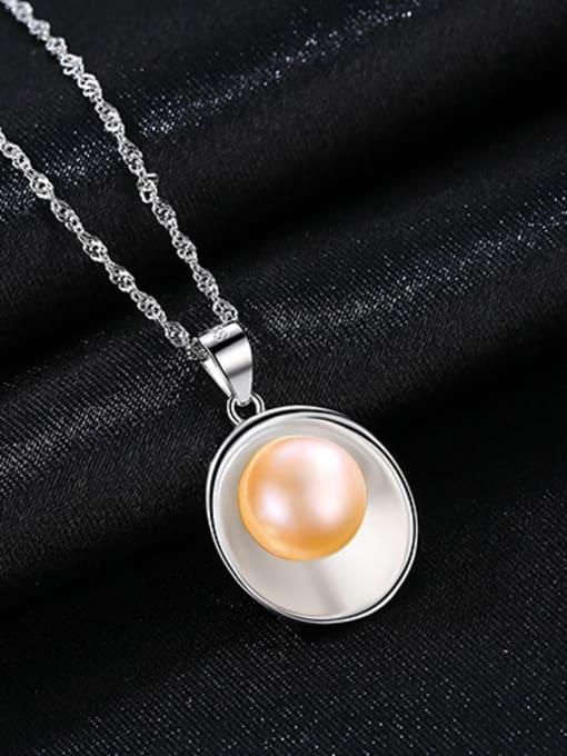 Platinum pink-5E12 925 Sterling Silver With  Artificial Pearl  Simplistic Oval Necklaces