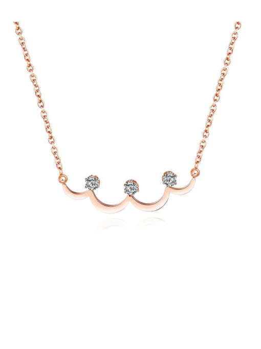 1537-rose Stainless Steel With Cubic Zirconia Simplistic Irregular Necklaces