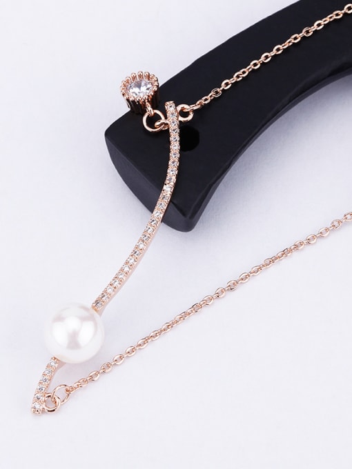 OUXI 18K Rose Gold AAA Zircon Pearl Necklace 2