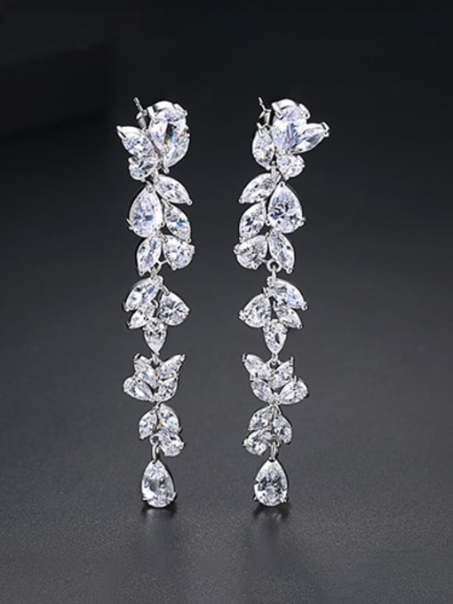 white Copper With White Gold Plated Fashion Leaf Party Drop Earrings