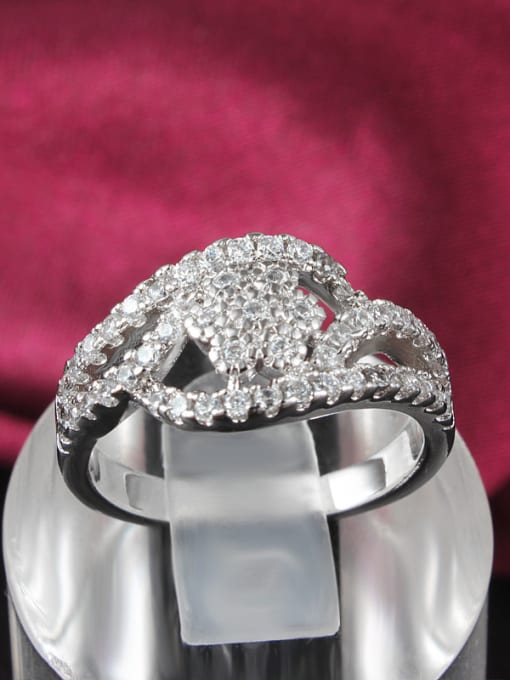 SANTIAGO Exquisite 18K Platinum Plated Flower Shaped Zircon Ring 1