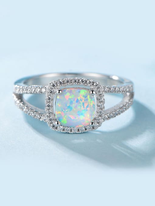 White Square Opal Stone Ring