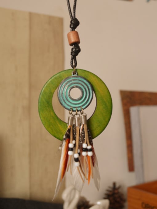 Dandelion Vintage Wooden Circle Feather Necklace 1