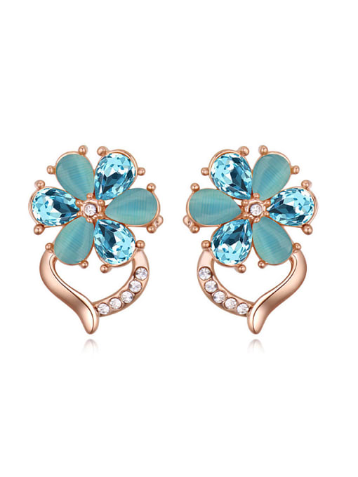 3 Exquisite Water Drop austrian Crystals-accented Flower Stud Earrings